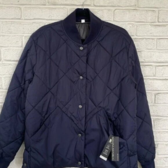 NWT Banana Republic Quilted Reversible Blue/Grey Metallic Jacket - Picture 3 of 7